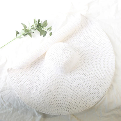 Chapéu de Sol de Palha Oversized Aba Larga 70cm – Dobrável Proteção UV Feminino