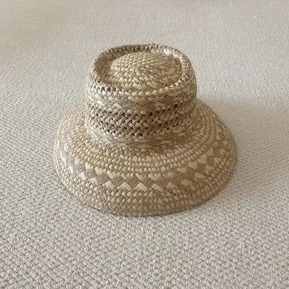 Chapéu de Sol Raffia Retro Francês – Oco Respirável Topo Côncavo Feminino Verão