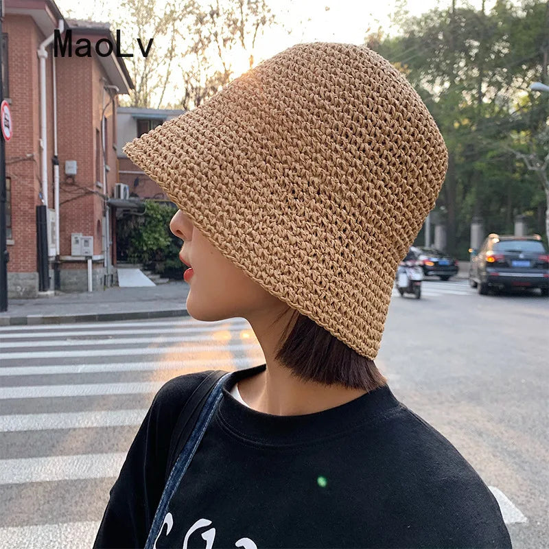 Chapéu de Palha Coreano com Viseira – Estilo Pescador Feminino Verão