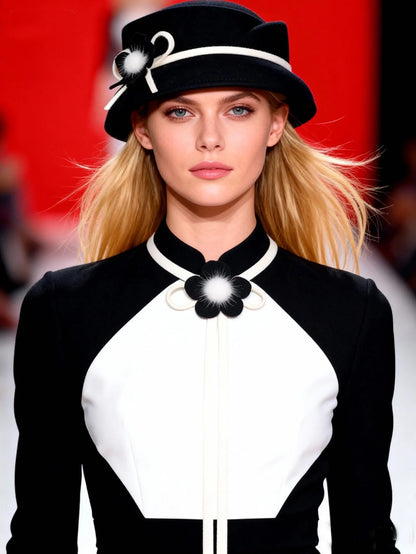 Wool felt bowler hat with flower and bow – formal church wedding cloche hat