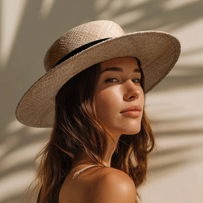 Chapéu Panamá Clássico de Palha Natural com Laço – Praia Unissexo