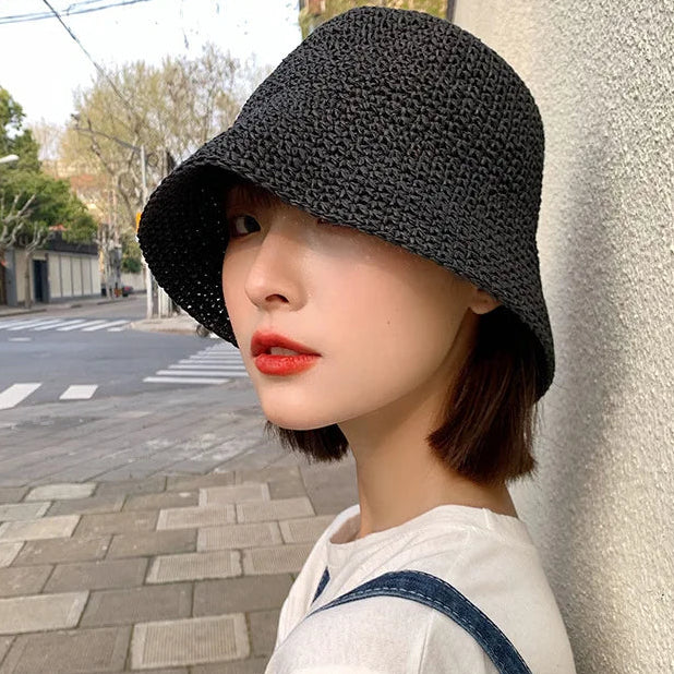 Chapéu de Palha Coreano com Viseira – Estilo Pescador Feminino Verão