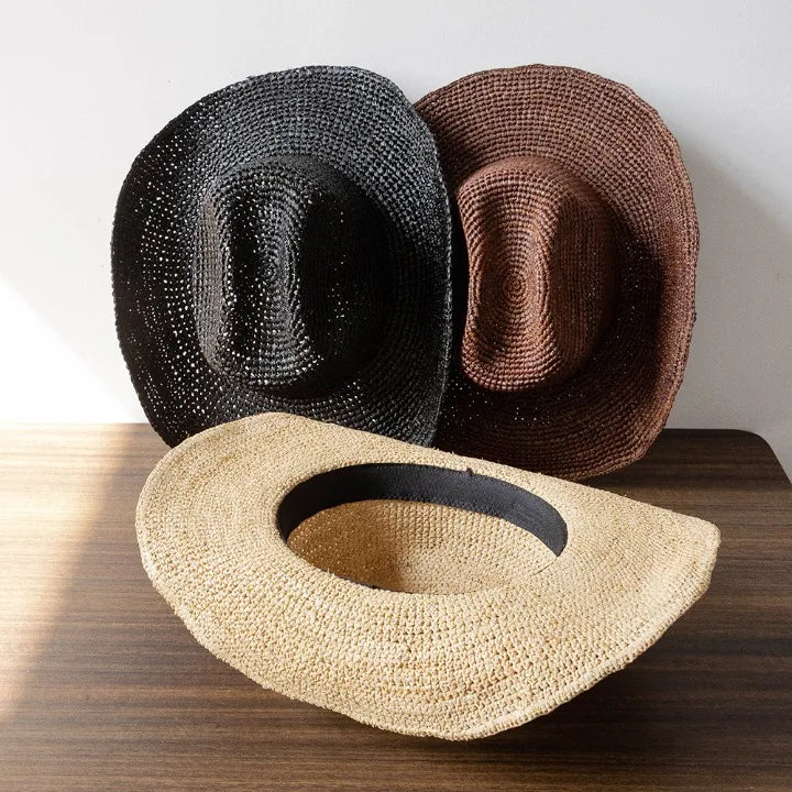 Hand-Crocheted Natural Raffia Hat