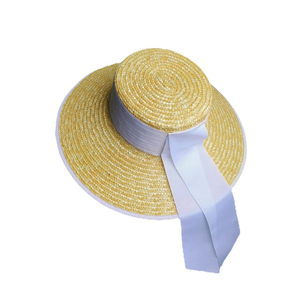 Chapéu de Palha Estilo Francês Hepburn – Aba Larga Flat Top Feminino Verão