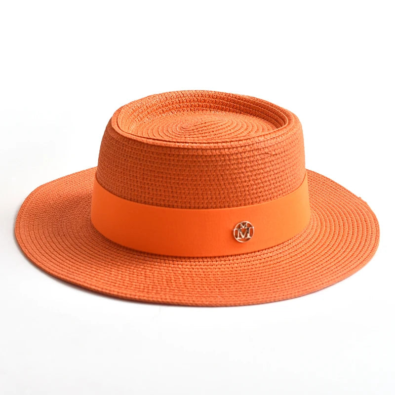 Chapéu de Sol de Palha Aba Plana com Fita – Fashion Feminino Praia Verão