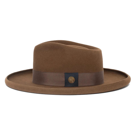 100% wool concave top fedora hat with ribbon – wide folded brim unisex felt hat