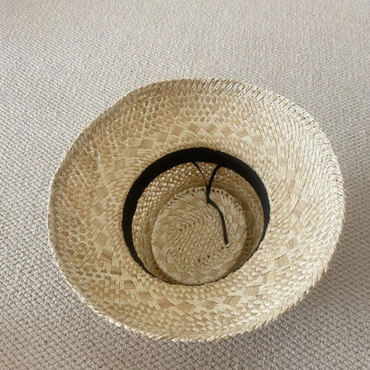 Chapéu de Sol Raffia Retro Francês – Oco Respirável Topo Côncavo Feminino Verão