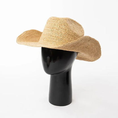 Hand-Crocheted Natural Raffia Hat