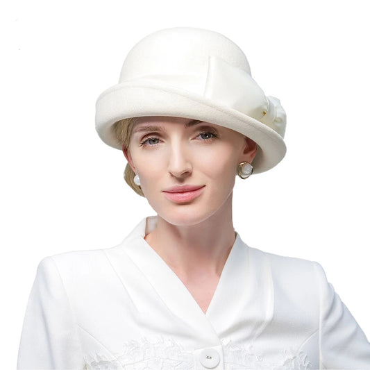 Wool felt curl brim top hat – elegant bridal formal church cocktail hat