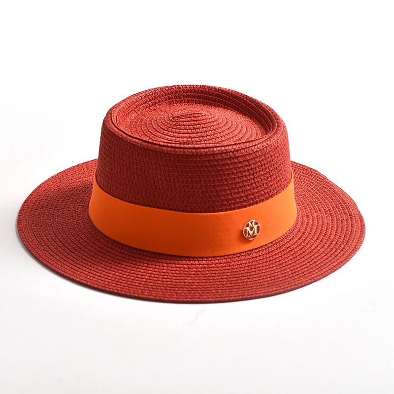 Chapéu de Sol de Palha Aba Plana com Fita – Fashion Feminino Praia Verão