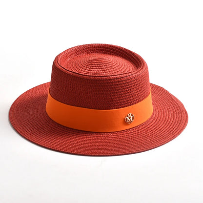 Chapéu de Sol de Palha Aba Plana com Fita – Fashion Feminino Praia Verão