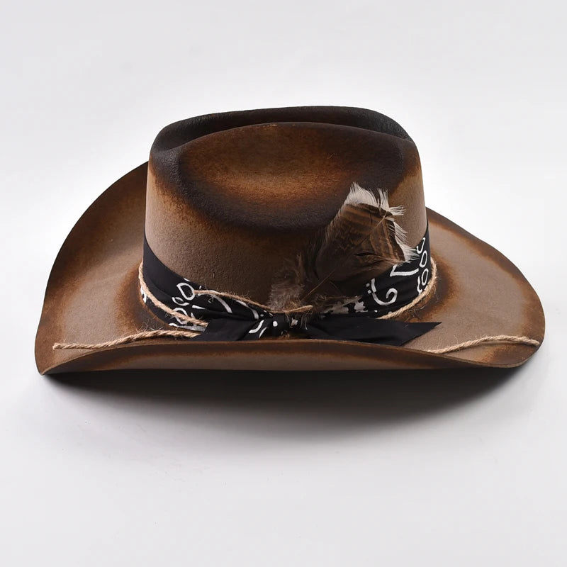 Pure Wool Felt Cowboy Hat - 9cm Wide Brim