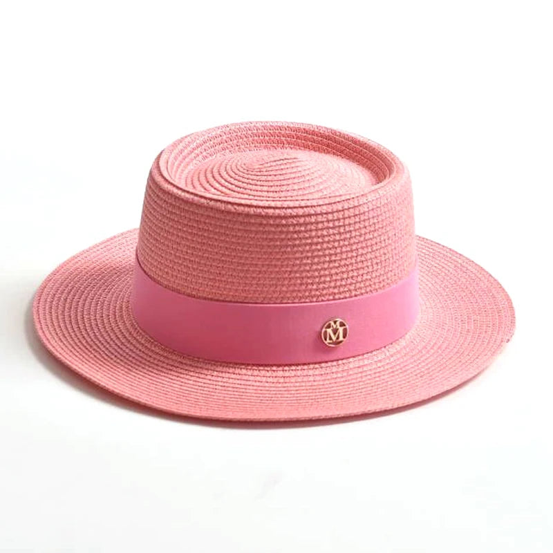 Chapéu de Sol de Palha Aba Plana com Fita – Fashion Feminino Praia Verão
