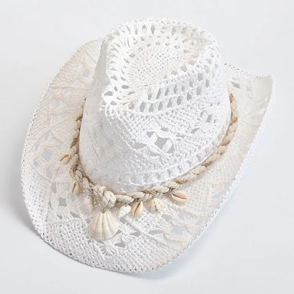 Chapéu de Palha Tecido à Mão com Conchas – Panama Feminino Praia Verão