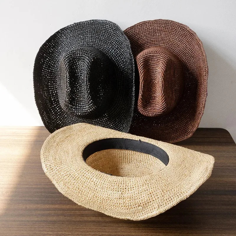 Hand-Crocheted Natural Raffia Hat