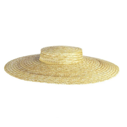 Chapéu de Sol de Palha Natural Aba Larga com Fita – Topo Plano Elegante Feminino
