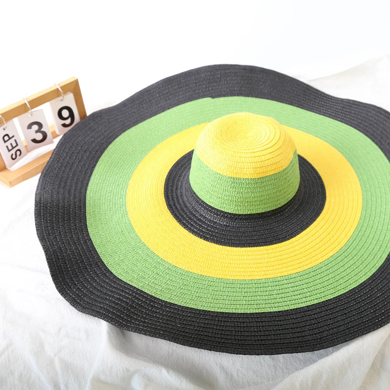 Chapéu de Sol de Palha Oversized Aba Larga 70cm – Dobrável Proteção UV Feminino