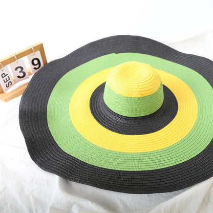 Chapéu de Sol de Palha Oversized Aba Larga 70cm – Dobrável Proteção UV Feminino