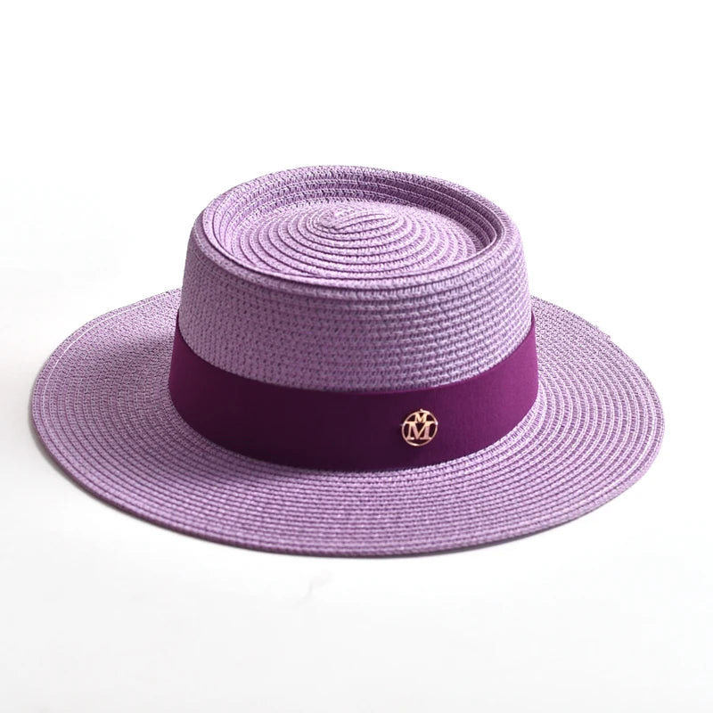 Chapéu de Sol de Palha Aba Plana com Fita – Fashion Feminino Praia Verão