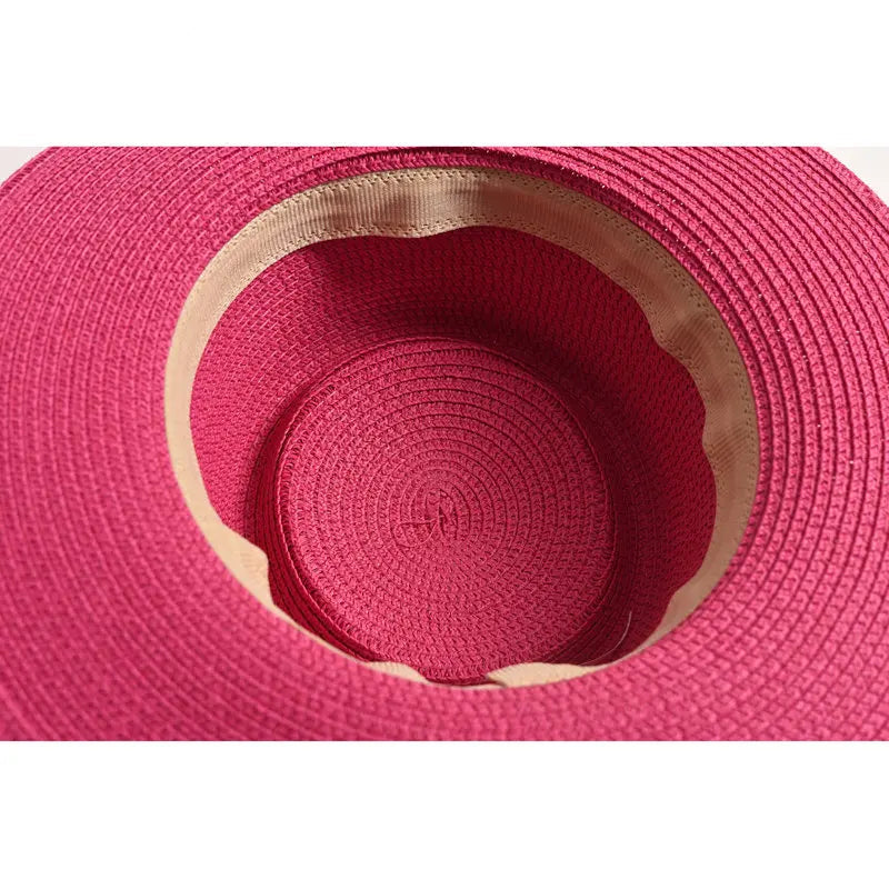 Chapéu de Sol de Palha Aba Plana com Fita – Fashion Feminino Praia Verão