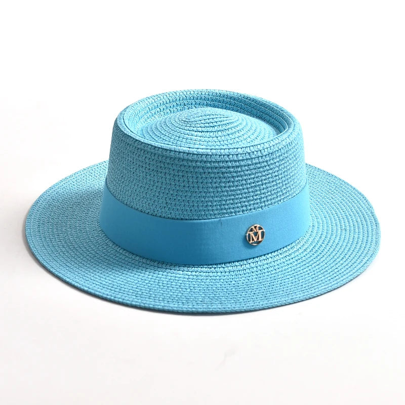 Chapéu de Sol de Palha Aba Plana com Fita – Fashion Feminino Praia Verão