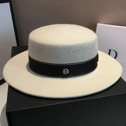 Wide brim flat top wool felt fedora hat – British unisex autumn winter wedding hat