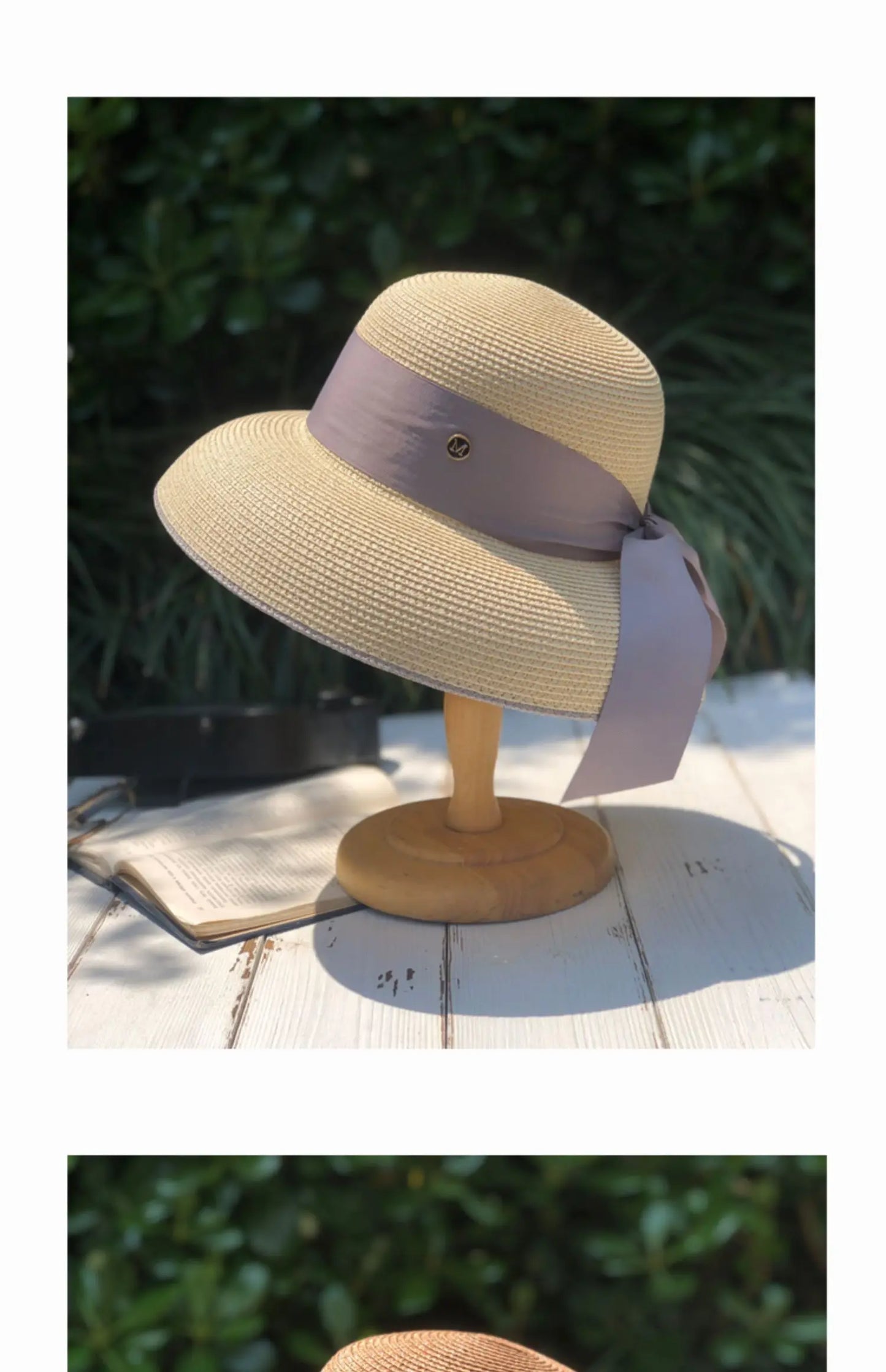 Chapéu de Sol de Palha Estilo Hepburn – Laço Retro Francês Aba Larga Feminino