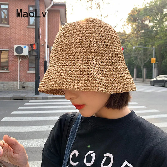 Chapéu de Palha Coreano com Viseira – Estilo Pescador Feminino Verão