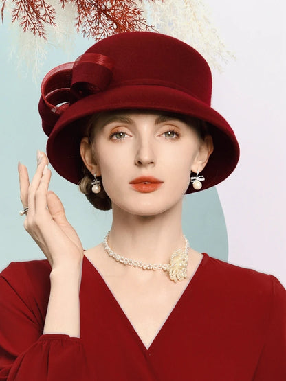 Chapéu Fedora Bowler Vinho com Laço – Elegância Inverno