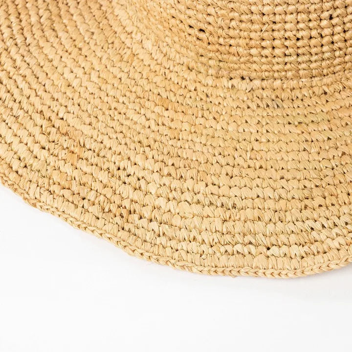 Hand-Crocheted Natural Raffia Hat
