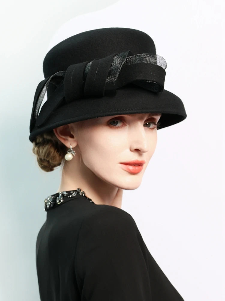 Chapéu Fedora Bowler Vinho com Laço – Elegância Inverno