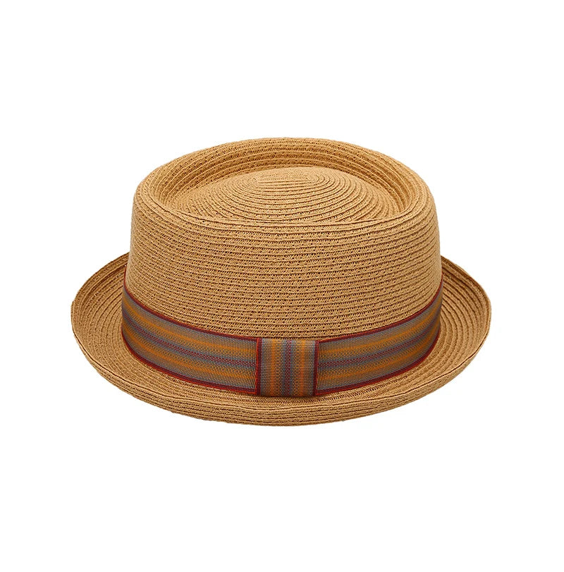 Straw pork pie cowboy jazz hat – unisex spring summer outdoor sun protection hat