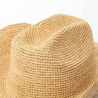 Hand-Crocheted Natural Raffia Hat