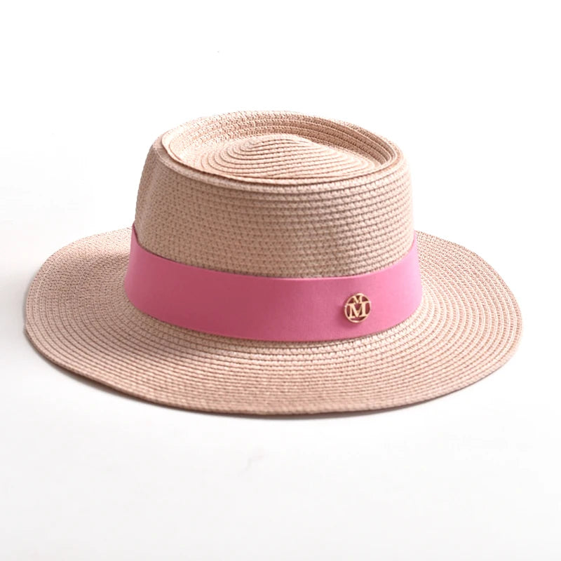 Chapéu de Sol de Palha Aba Plana com Fita – Fashion Feminino Praia Verão