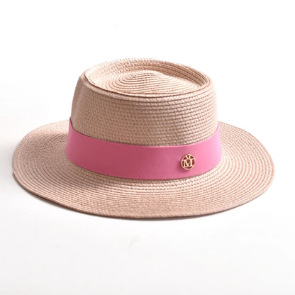 Chapéu de Sol de Palha Aba Plana com Fita – Fashion Feminino Praia Verão