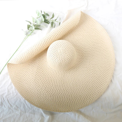 Chapéu de Sol de Palha Oversized Aba Larga 70cm – Dobrável Proteção UV Feminino