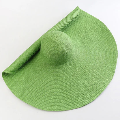 Chapéu de Sol de Palha Oversized Aba Larga 70cm – Dobrável Proteção UV Feminino