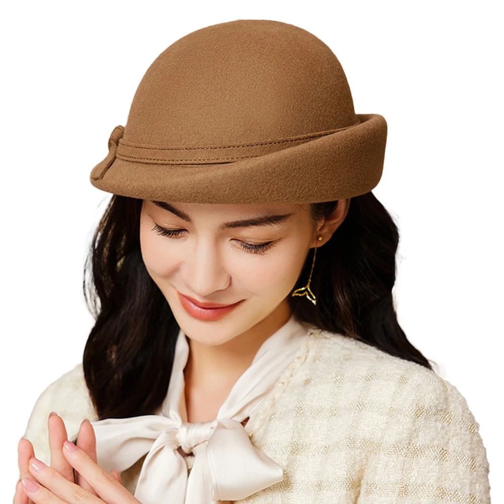 British fashion wool felt top hat – elegant warped brim women's wedding party hat