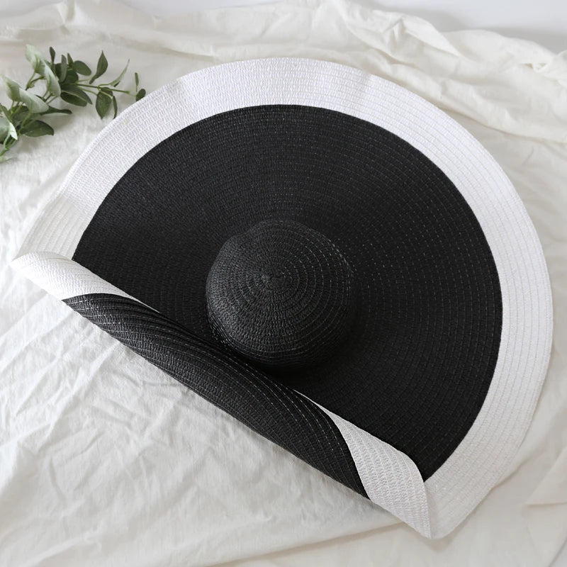 Chapéu de Sol de Palha Oversized Aba Larga 70cm – Dobrável Proteção UV Feminino