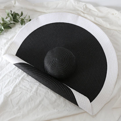 Chapéu de Sol de Palha Oversized Aba Larga 70cm – Dobrável Proteção UV Feminino