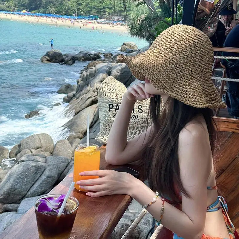 Chapéu de Palha Coreano com Viseira – Estilo Pescador Feminino Verão