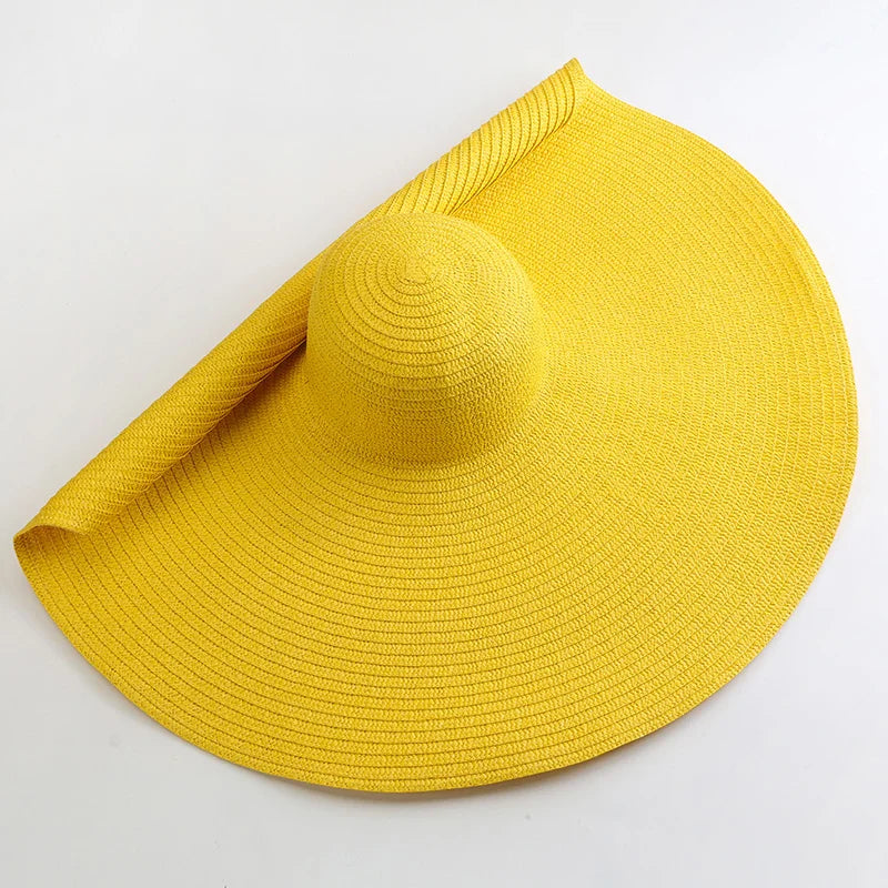 Chapéu de Sol de Palha Oversized Aba Larga 70cm – Dobrável Proteção UV Feminino