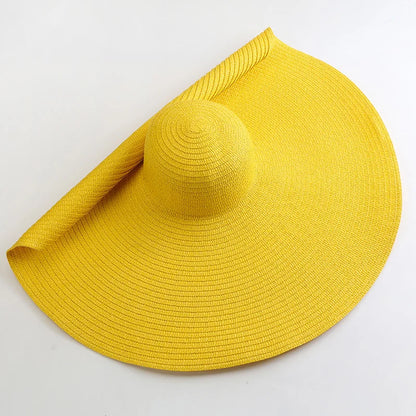 Chapéu de Sol de Palha Oversized Aba Larga 70cm – Dobrável Proteção UV Feminino