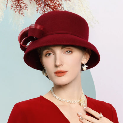 Chapéu Fedora Bowler Vinho com Laço – Elegância Inverno