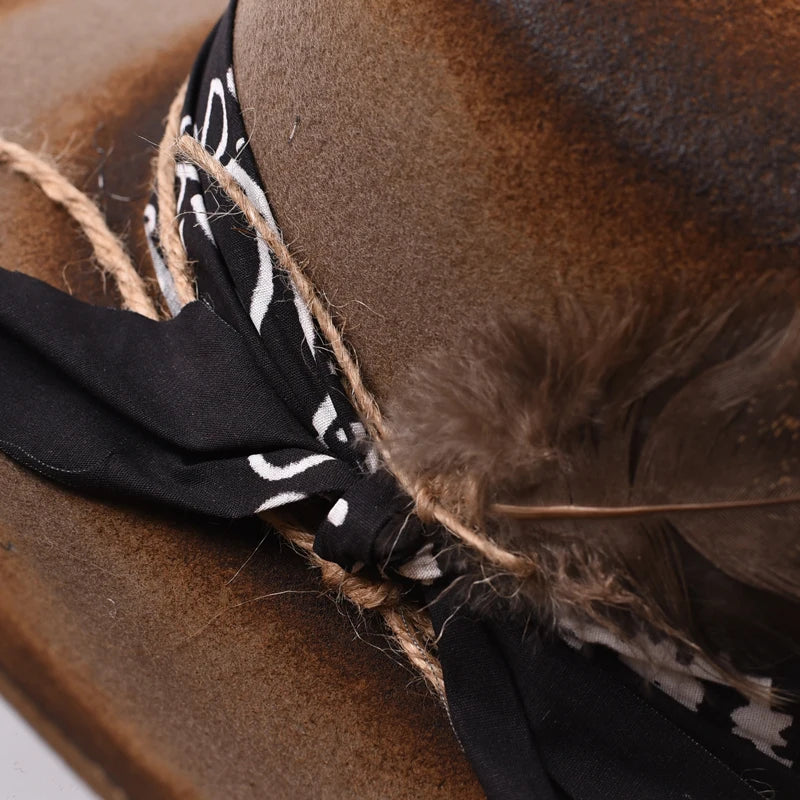 Pure Wool Felt Cowboy Hat - 9cm Wide Brim