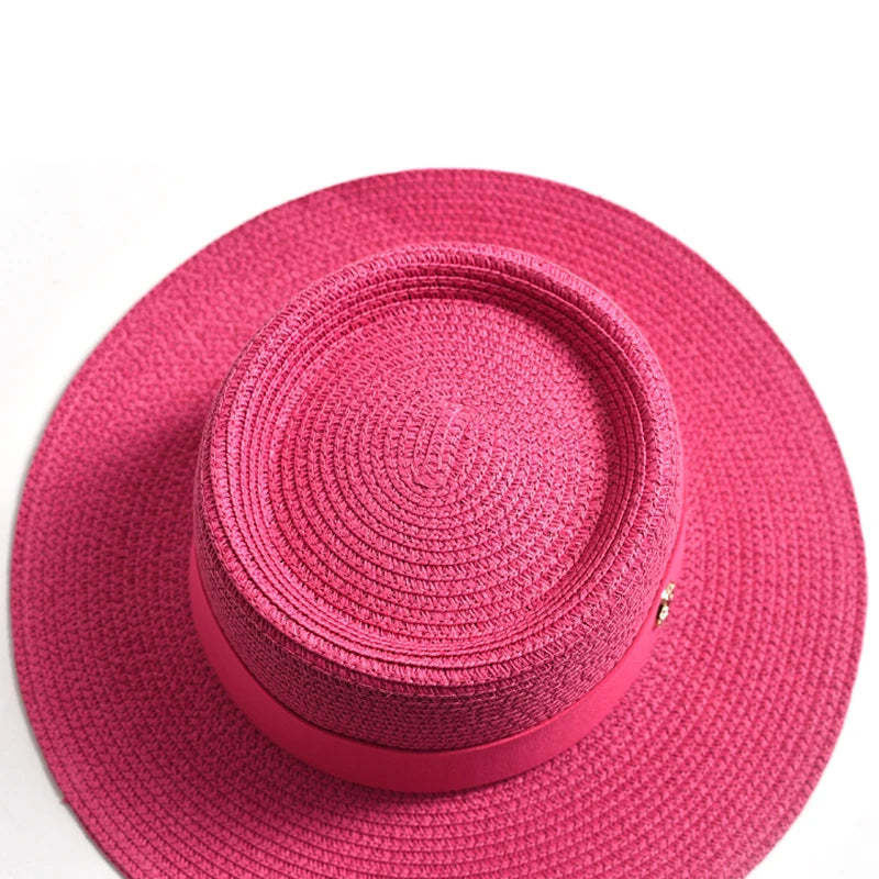 Chapéu de Sol de Palha Aba Plana com Fita – Fashion Feminino Praia Verão