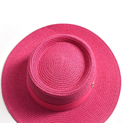 Chapéu de Sol de Palha Aba Plana com Fita – Fashion Feminino Praia Verão
