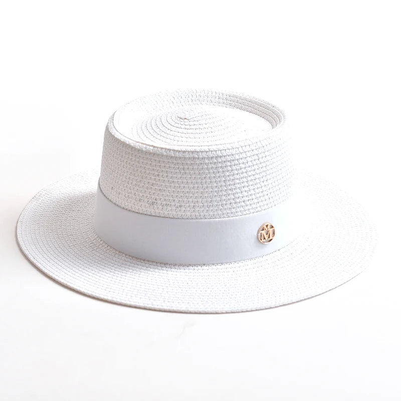 Chapéu de Sol de Palha Aba Plana com Fita – Fashion Feminino Praia Verão