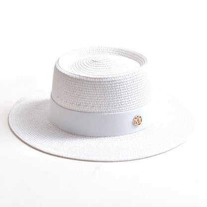 Chapéu de Sol de Palha Aba Plana com Fita – Fashion Feminino Praia Verão
