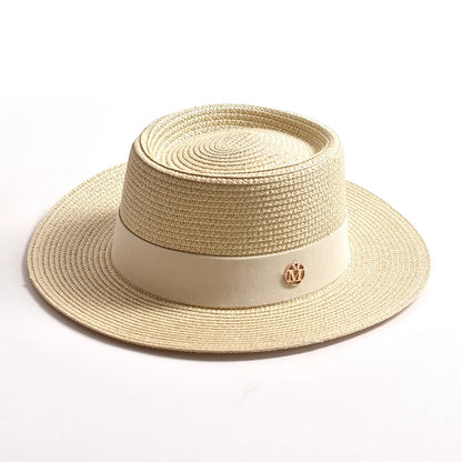 Chapéu de Sol de Palha Aba Plana com Fita – Fashion Feminino Praia Verão